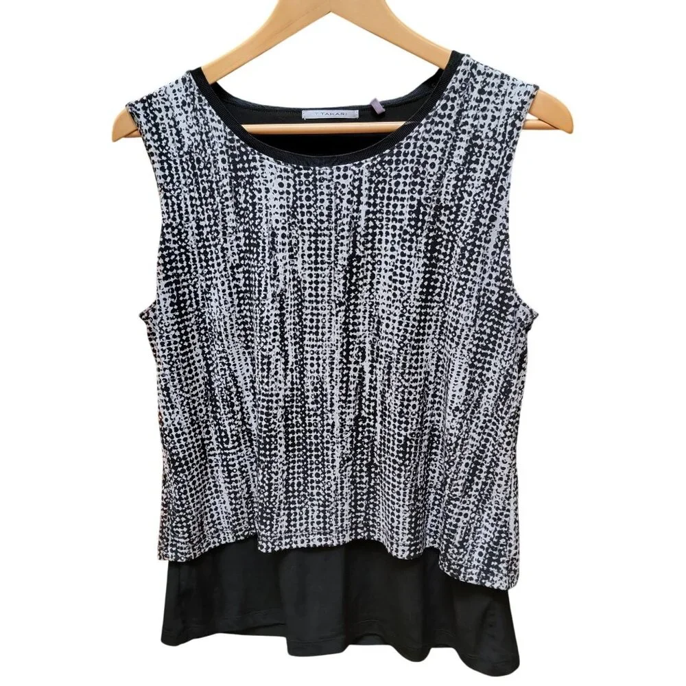 T Tahari Black and White Double Layered Sleeveless Career Casual Medium - Picture 1 of 6